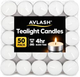 Avlash ?? Pack of 50-4 Hour Burning Time Unscented Tea Lights, Great for Centrepieces, Weddings, Christmas, Spa, Dining Table and Home D??cor