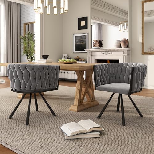 Merax Dining Chairs Set of 2, Modern Upholstered Seat for Kitchen, Living Room, or Bedroom, Featuring a Light Luxury Leisure Swivel Design with Sturdy Metal Legs and Soft Velvet Upholstery, Grey