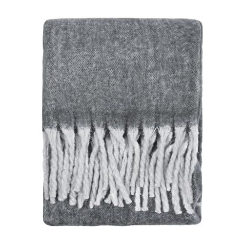 furn. Cozy Throw – Soft Textured Woven Blanket with Tassels (Charcoal - 140x180cm)