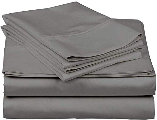 "Cottington Lane Twin Size Sheet Set, 100% Egyptian Cotton Premium Hotel Quality 4 Piece Sheets Sets, High Thread Count Dark Grey Solid with 6-10"" Deep Pocket"