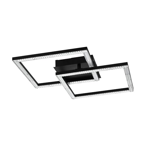 Eglo Crystal Ceiling Light Leijas, Elegant LED Lighting Made of Black Metal and Clear Plastic, Warm White Living Room, Bedroom and Hallway lamp