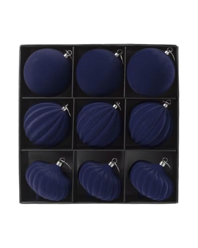 WeRChristmas Set of 25 Navy Velvet Christmas Baubles, 6cm & 8cm - Set of 25 navy velvet baubles in 6cm and 8cm sizes with round, ribbed and onion swirl designs plus gold hanging details