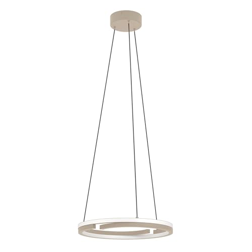 Eglo LED Pendant lamp Mezzomonte, dimmable Dining Table Light with Remote, Hanging Ceiling lamp, Metal Room Fixture in Sand and White, Warm to Cool 4400 lumens
