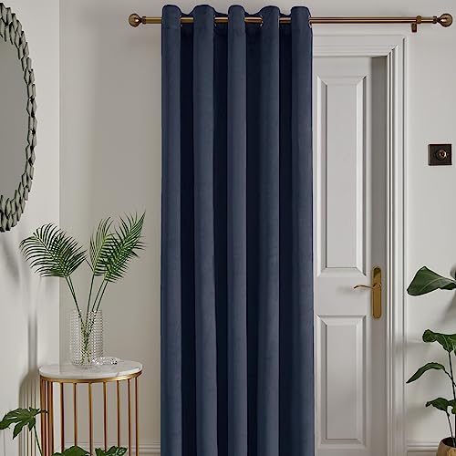 "Laurence Llewelyn-Bowen Montrose Eyelet Curtain – Navy Velvet, W168 x L214cm (66x84"") – 1 Panel – Thermal & Soundproof Drapes for Bedroom, Living Room & Doorways"