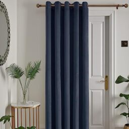 "Laurence Llewelyn-Bowen Montrose Eyelet Curtain – Navy Velvet, W168 x L214cm (66x84"") – 1 Panel – Thermal & Soundproof Drapes for Bedroom, Living Room & Doorways"