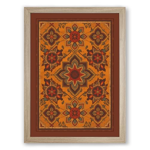 Ornate Eastern Tapestry Eclectic Framed Wall Art Print A1 (84.1×59.4cm) Oak, Wall Decor for Living Room, Bedroom, Office & Home, Ready to Hang, Art Gift