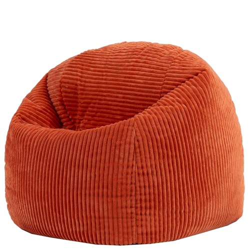 icon Kingston Kids Bean Bag, Corduroy, Orange, Kids Bean Bag Chair with Filling Included for Girls and Boys, Childrens Chair, Beanbags for Children, Playroom Décor, Bedroom Accessories