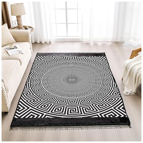 GC GAVENO CAVAILIA Greek Key Runner Rugs - Extra Large Rugs For Living Room - 100% Polyester Hallway Carpet - Anti Slip Washable Mat Floor Home Bedroom or Kitchen - 160x230 Cm - Black