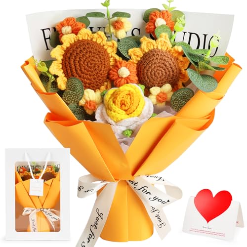 Tenn Well Crochet Flower Bouquet, Crochet Knitted Sunflower Gift Artificial Flowers for Mother???s Day, Birthday, Graduation, Anniversary and Home Decor
