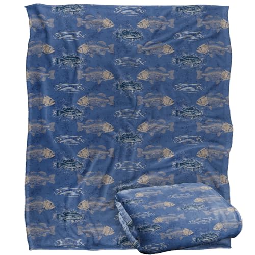 Jq Licensing Bass To The Bone Fishing Pattern Silky Touch Super Soft Throw Blanket 152 X 127 Cm