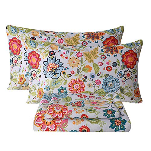 Bedlifes Full Sheet Set Ultra Soft, Breathable, Silky Flower Deep Pocket 100% Microfiber Bedding, 4 Piece Full Size with Floral Spring Design