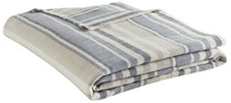 Eddie Bauer - Blanket-100, Lightweight & Breathable, Machine Washable Easy Care, Cotton, Blue Stripe, Queen