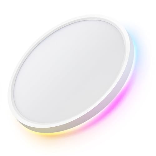 LuminexDesigns LED Ceiling Light Dimmable Smart – 24W Flat Ceiling Lamp with RGB Backlight, WiFi App Remote & Voice Control, Compatible with Alexa & Google Assistant for Living Room Bedroom Kitchen