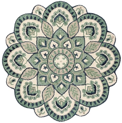 Safavieh Traditional Rug for Living Room, Dining Room, Bedroom - Novelty Collection, Short Pile, in Ivory and Blue, 200 x 200 cm