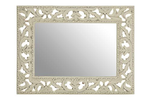 Premier Housewares Rectangular Wall Mirror/Classic Mirrors For Bathroom/Bedroom/Garden Walls Fancy Wall Mounted Mirrors For Hallway With Cream Carved Frame Finish W81 X D6 X H106cm.