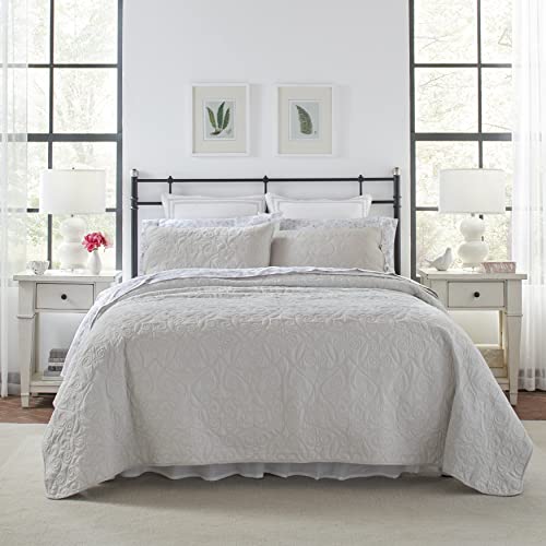 Laura Ashley - Felicity Collection - Quilt Set-Ultra Season Bedding, Reversible Stylish Coverlet with Matching Sham(s), Twin, Soft Grey