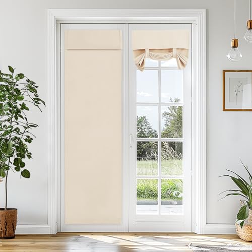 Vatge French Door Curtains - Front Door Window Covering for Privacy, Light Filgtering Sidelight Curtains for Patio and Glass Window, 1 Panel, W26 x L70, Light Beige