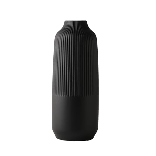Aphse Black Ceramic Vase, 8 Inch, Minimalist, Geometric, Table Top, Living Room Decor