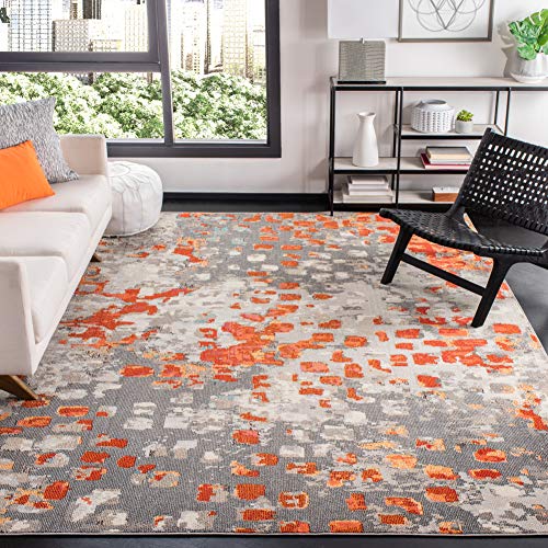 Safavieh Boho Rug for Living Room, Dining Room, Bedroom - Madison Collection, Short Pile, in Grey and Orange, 91 X 152 cm