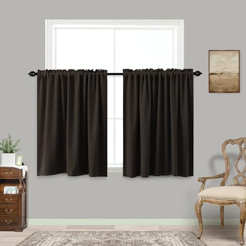 Brown Kitchen Window Curtains Blackout Rod Pocket Short Tier Curtains Small Chocolate Coffee Curtains for Bathroom Small Window 30 Inch Length