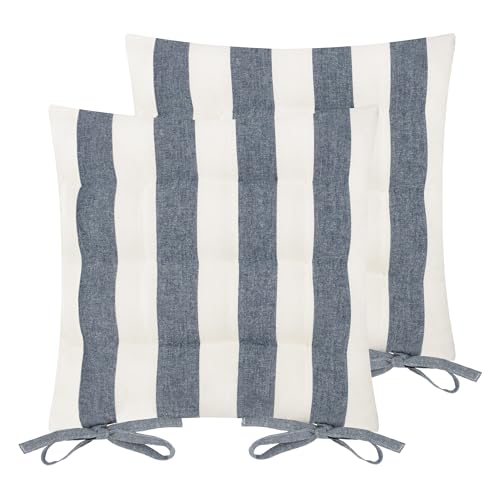 Yard Hayle 2 Pack Striped Cotton 2 Pack Seat Pads (Navy, 40 x 40 cm)
