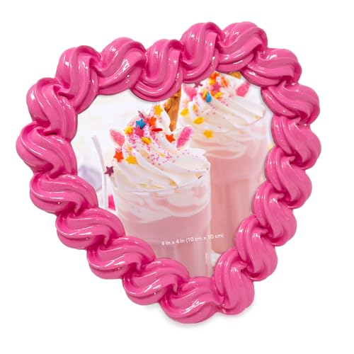 Isaac Jacobs 4x4 Dark Pink Glossy Frosting Heart-shaped Picture Frame with Easel & Hook for Tabletop & Wall Display, Decorative Art Design, Home D??cor, Gallery Wall, Desktop Display (4x4, Dark Pink)