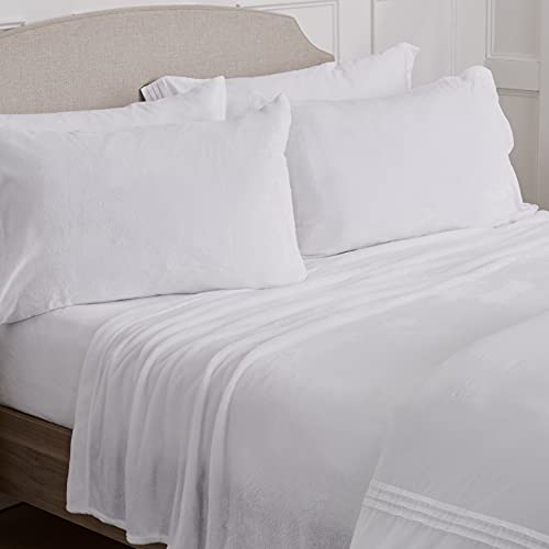 NY Loft Ultra Soft Micro Fleece Sheets Set with Extra Deep Pockets - Super Plush Polar Fleece - Velvet Plush Cozy Warmth - Tribeca Collection (Twin, White)