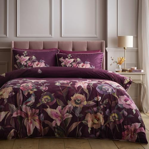 Soiree Tatiana Duvet Cover Set King 230 x 220cm – Berry Soft Touch Bedding with Elegant Floral Design, Includes 2 Pillowcases