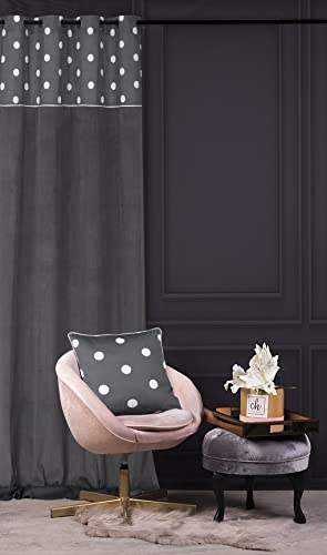 Chic Dots Velvet Curtain 140 x 270 cm with Eyelets Grey