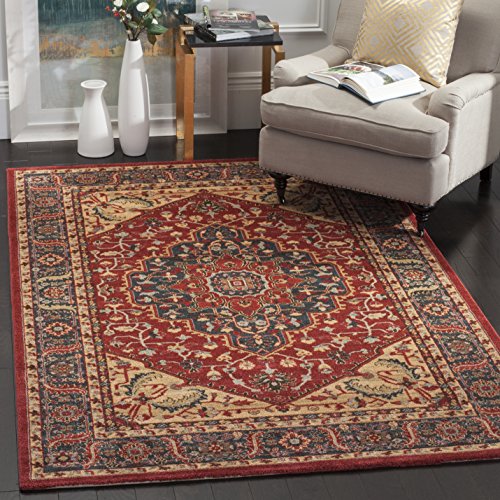 Safavieh Traditional Indoor Woven Rectangle Area Rug, Mahal Collection, MAH621, in Navy / Red, 155 X 231 cm for Living Room, Bedroom or Any Indoor Space