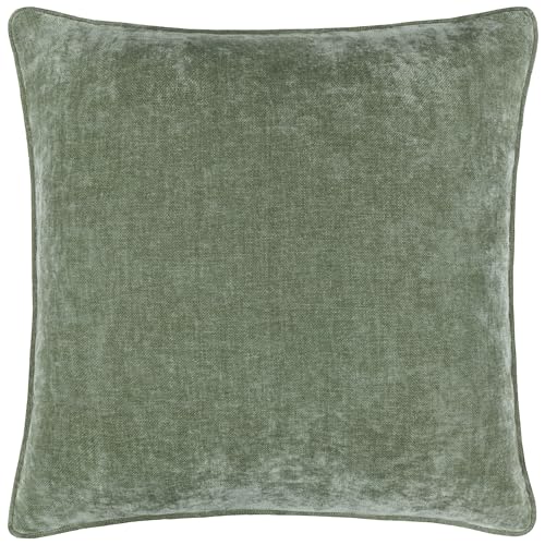 Yard Furn Heavy Chenille Polyester Filled Cushion – Luxury Soft Velvet Piped Decorative Cushion (Eucalyptus - 50x50cm)