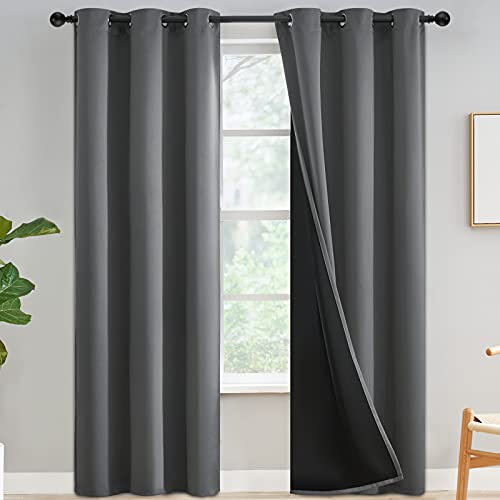 Yakamok 100% Blackout Curtains for Bedroom 84 Inch Length, Gray Total Light Blocking Drapes, Full Room Darkening Thermal Insulated Solid Grommet Panels for Living Room, 42Wx84L, Grey, 2 Panels