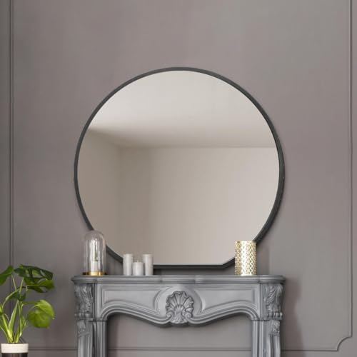 "The Circulus - Black Framed Flat Bottom Circular Wall Mirror - Perfect for the Mantle! 50"" X 47"" (126CM X 120CM)"
