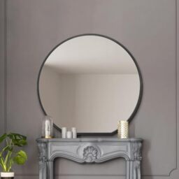 "The Circulus - Black Framed Flat Bottom Circular Wall Mirror - Perfect for the Mantle! 50"" X 47"" (126CM X 120CM)"
