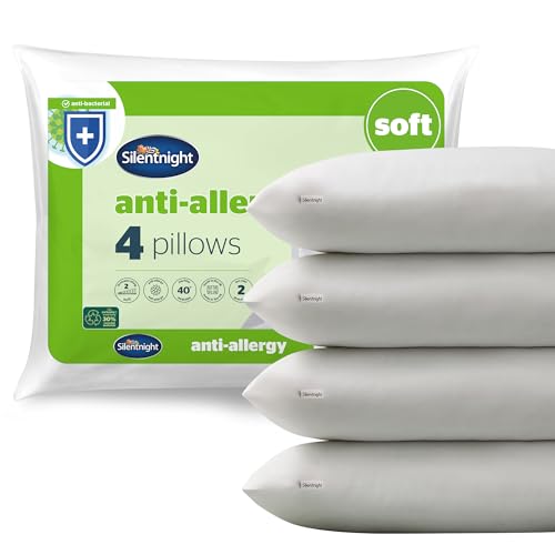 Silentnight Anti Allergy Soft Pillows 4 Pack – Soft Support Pillows with Bouncy Fibres Ideal for Front and Stomach Sleepers – Hypoallergenic and Machine Washable – Pack of 4