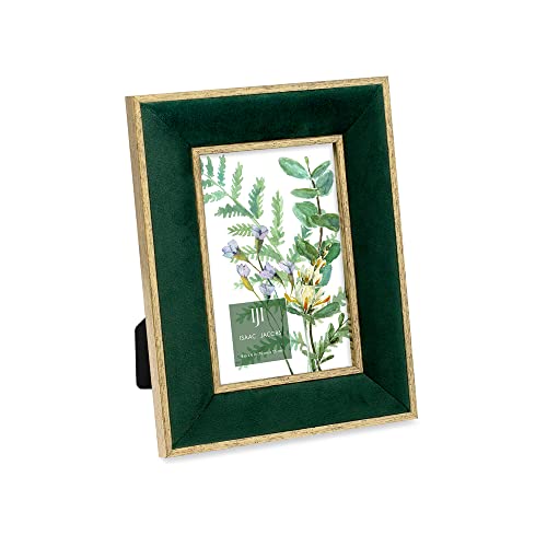 Isaac Jacobs 4x6 Green Velvet Picture Frame with Metallic Gold Double Border, Photo Frame, Horizontal & Vertical, Made for Tabletop & Wall Display, for Home and Office (4x6, Green with Gold)