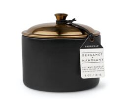 Paddywax Scented Candles Minimalist Hygge Range Luxury Candle in Matte Ceramic Container with Lid, 141g, Bergamot + Mahogany