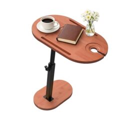 Relaxdays Side Table, height-adjustable, HxWxD 45-82x40x22 cm, bamboo & metal, C-shaped, natural/black