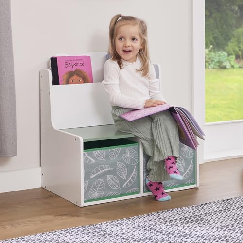 Liberty House Toys Kids Teddy Bear Bookcase, H60 x W61.5 x D50cm, White & Green