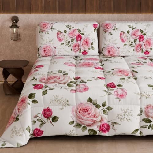 PETTI Artigiani Italiani Printed Winter Duvet 220 ?? 260 cm - Floral 20 White, reversible microfibre quilt, 300 g/m??, Made in Italy