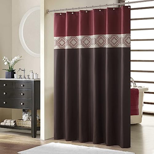 "BESTRIPES Long Fabric Shower Curtain - Brown and Burgundy Shower Curtains for Bathroom, Chocolate and Red Color Block Waterproof Bathroom Curtains - 72"" W x 78"" H"