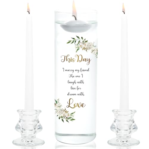 Unity Candles with Glass Holder for Wedding Ceremony - Unity Candles for Wedding, Religious Ceremony Ideas Marriage Decoration Accessories Set for Newly Couple Anniversary Church (Flower)
