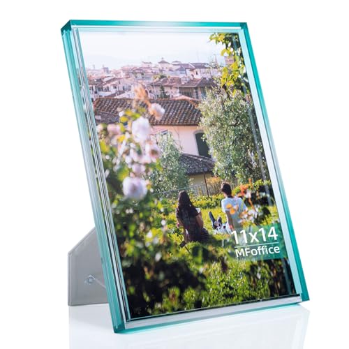 Gradient 11x14 Acrylic Picture Frame - Fits 8x10 with Mat or 11x14 without Mat, with Tabletop Stand & Wall Mount for Home Office Decor, Green, 1Pack