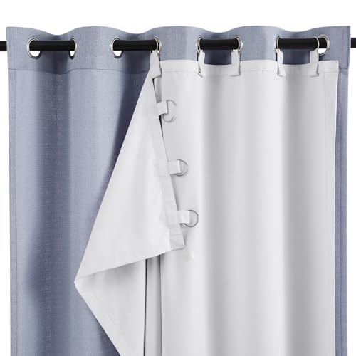 Melodieux Thermal Insulated Blackout Curtain Liner for 96 Inch Long Curtains, Off White, 50 by 92 Inch, 2 Panel, Rings Included