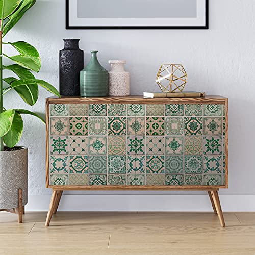 WALPLUS Vintage Green Tiles Wall Stickers, Vinyl, Multi-Colour, 7.6 x 63.5 x 3 cm