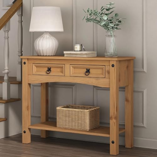 Corona Console Table 2 Drawer Hall End Mexican Solid Pine