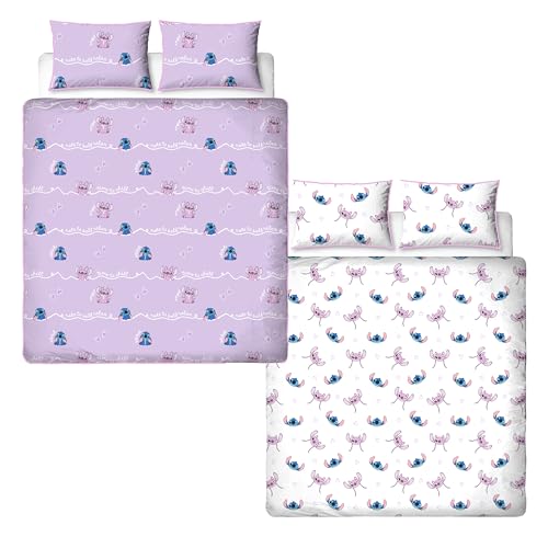 Disney Lilo and Stitch Officially Licensed Double Duvet Cover Set - Chill Design Reversible 2 Sided Bedding Including 2 Matching Pillow Cases - Perfect For Kids Bedroom - Polycotton