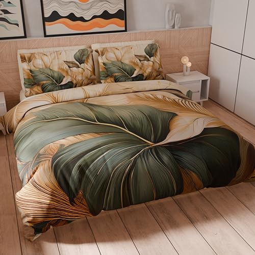 PETTI Artigiani Italiani - Double Duvet Cover Set 240 x 220 cm (2 Pillowcases 50 x 80 cm Included), Microfibre Duvet Cover Set with Digital Floral Print 25 165 – Made in Italy