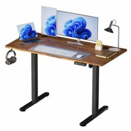 Relaxdays electric height-adjustable sit-stand desk, 120x140x60, metal, industrial, brown/black