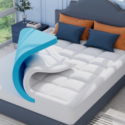 ELEMUSE Memory Foam Mattress Topper with Fluffy Pillow Top Cover, Mattress Topper Super King size Bed for Back Pain Relief, with OEKO-TEX & CertiPUR-US (Superking-180x200cm)